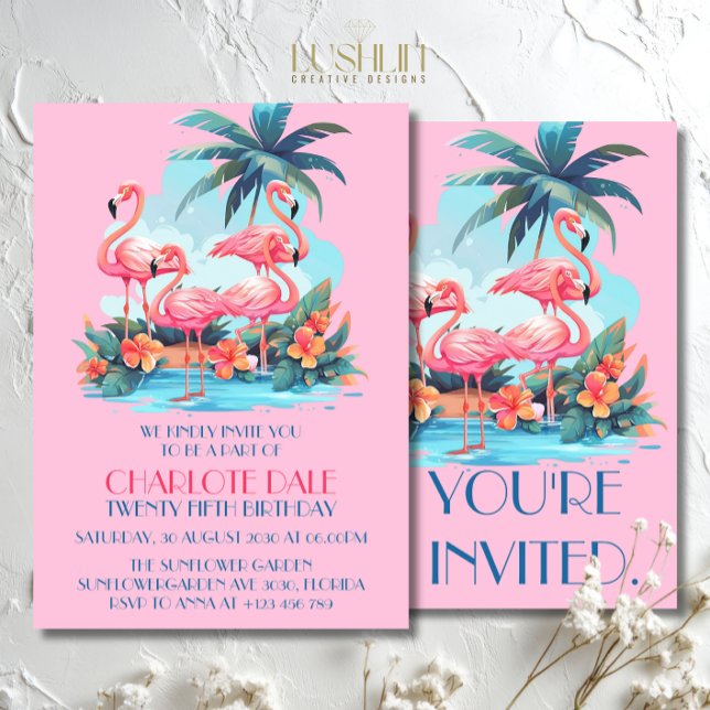 Flamingos am Strand Birthday Tropical Summer Einladung (Von Creator hochgeladen)