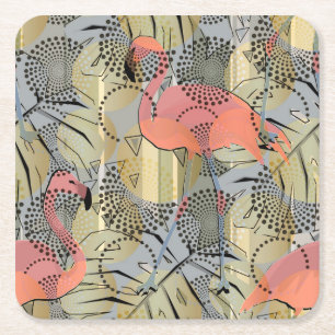 Flamingos auf abstraktem Hintergrund. Rechteckiger Pappuntersetzer