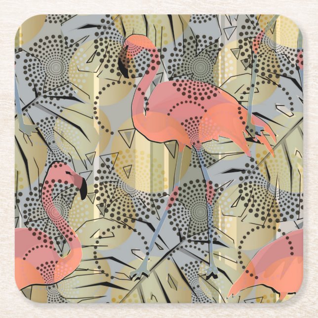 Flamingos auf abstraktem Hintergrund. Rechteckiger Pappuntersetzer (Vorderseite)