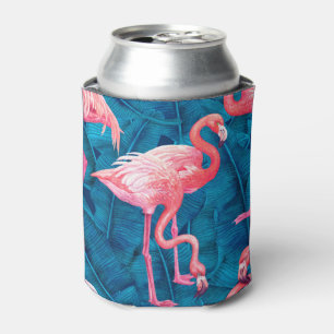 Flamingos auf blauen Bananen-Blätter Dosenkühler