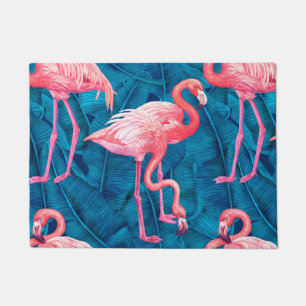 Flamingos auf blauen Bananen-Blätter Fußmatte