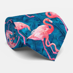 Flamingos auf blauen Bananenblättern Krawatte