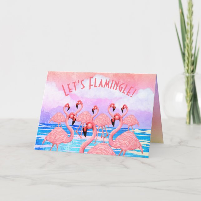 Flamingos auf der Parade Karte (Vorderseite)