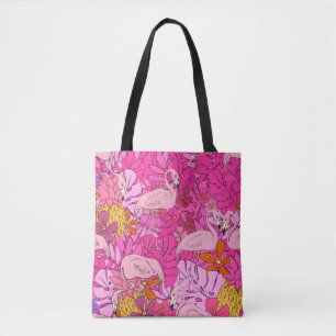 Flamingos auf einem Hintergrund aus tropischen Blä Tasche