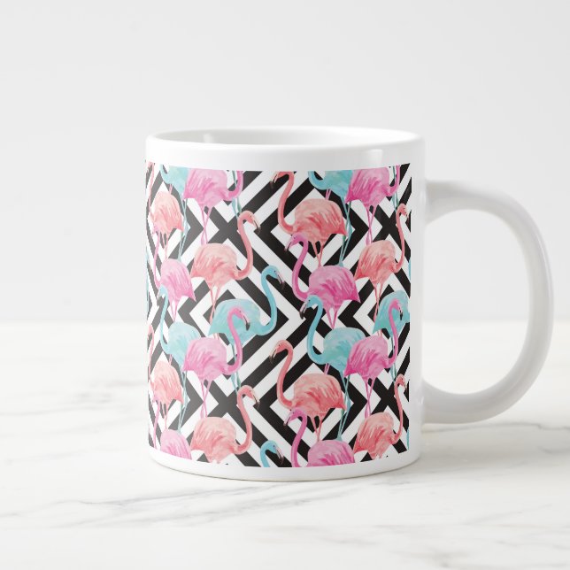 Flamingos auf feinem Design-Muster Jumbo-Tasse (Rechts)