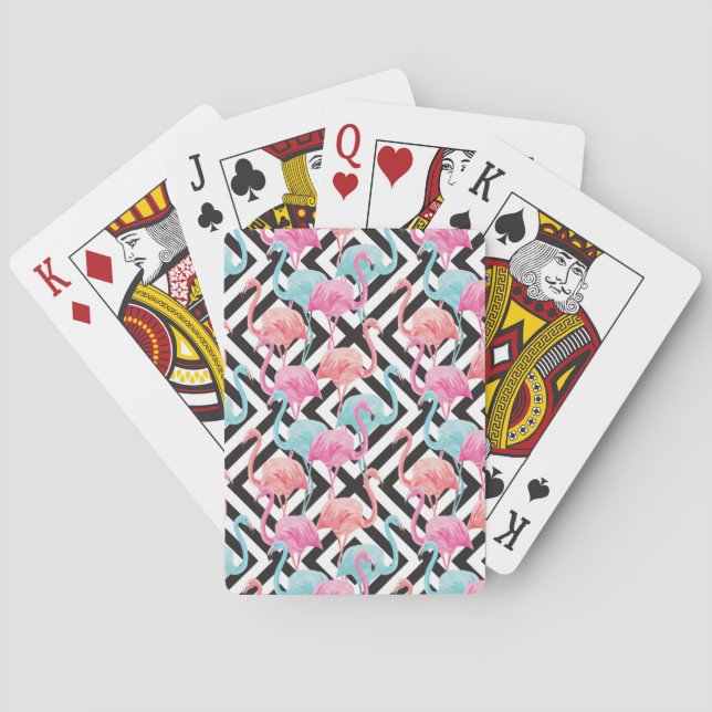Flamingos auf kühlen Designmustern Spielkarten (Rückseite)