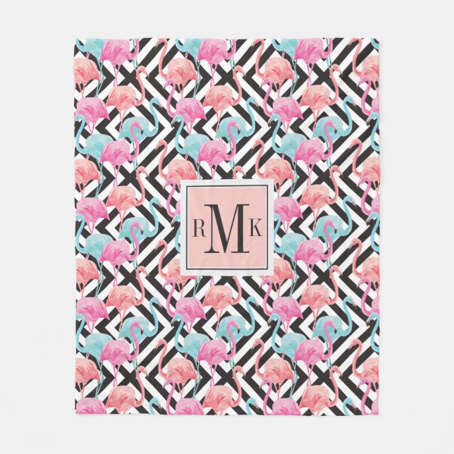 Flamingos auf mutigem Entwurfs-Muster Fleecedecke (Vorderseite)