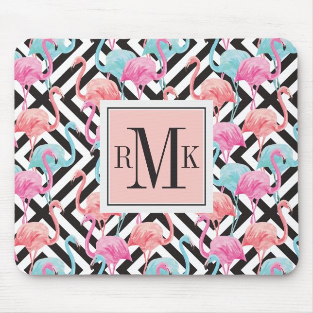 Flamingos auf mutigem Entwurfs-Muster Mousepad (Vorne)