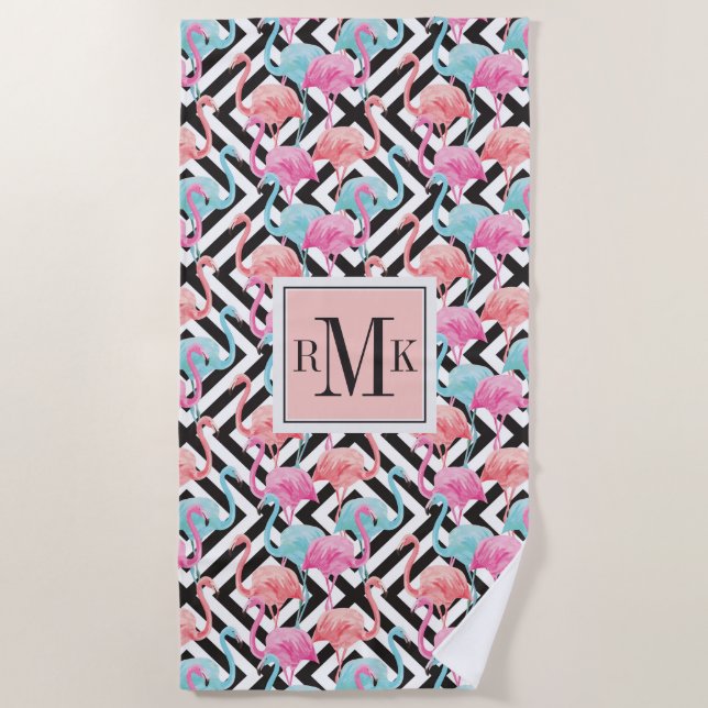 Flamingos auf mutigem Entwurfs-Muster Strandtuch (Vorderseite)