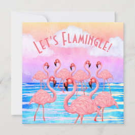 Flamingos auf Parade Flat Greeting Card Karte