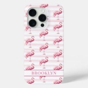 Flamingos auf Wasserfarben-Streifen monogrammiert Case-Mate iPhone Hülle