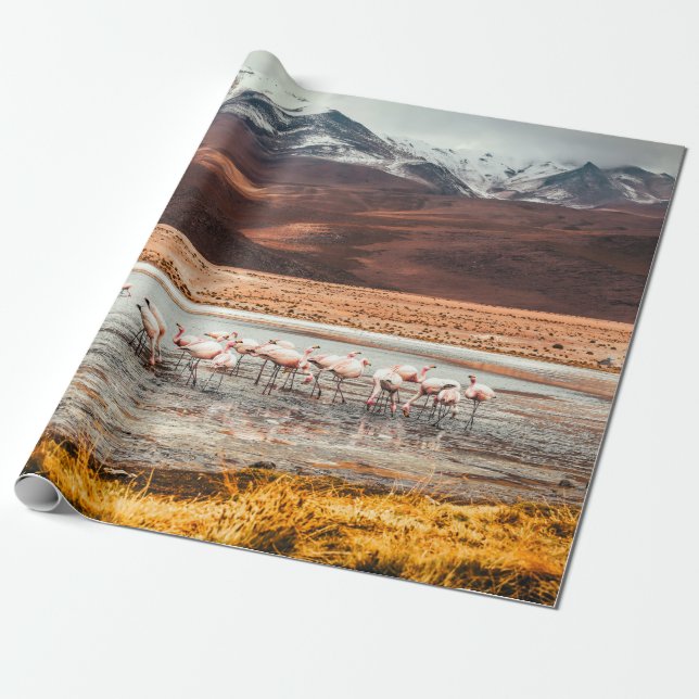 FLAMINGOS AUF WASSERKÖRPER GESCHENKPAPIER (Ungerollt)