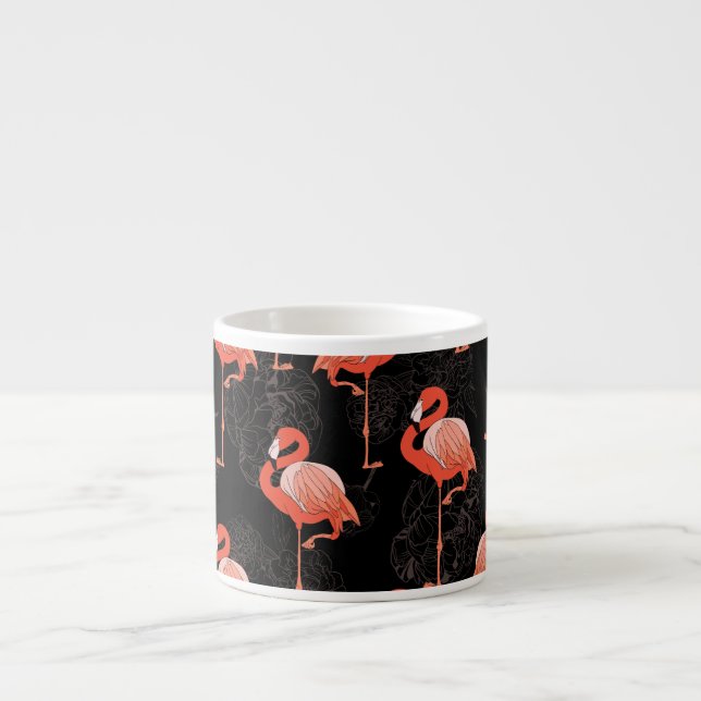 Flamingos Birds: Vintages Textildesign Espressotasse (Vorderseite)