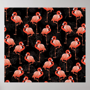 Flamingos Birds: Vintages Textildesign Poster
