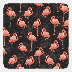 Flamingos Birds: Vintages Textildesign Quadratischer Aufkleber