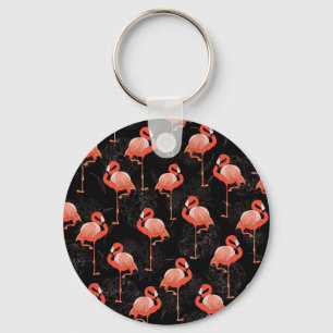 Flamingos Birds: Vintages Textildesign Schlüsselanhänger