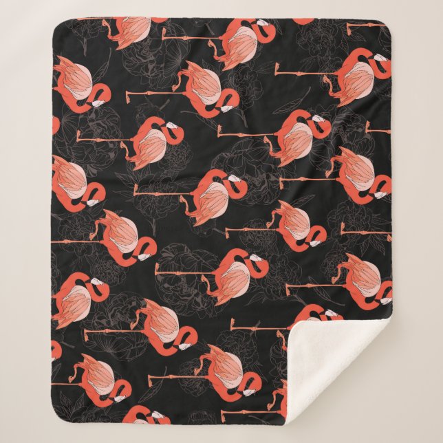 Flamingos Birds: Vintages Textildesign Sherpadecke (Vorderseite)