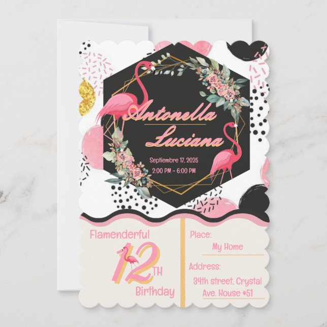 Flamingo's Birthday Invitation Feiertagskarte (Vorderseite)