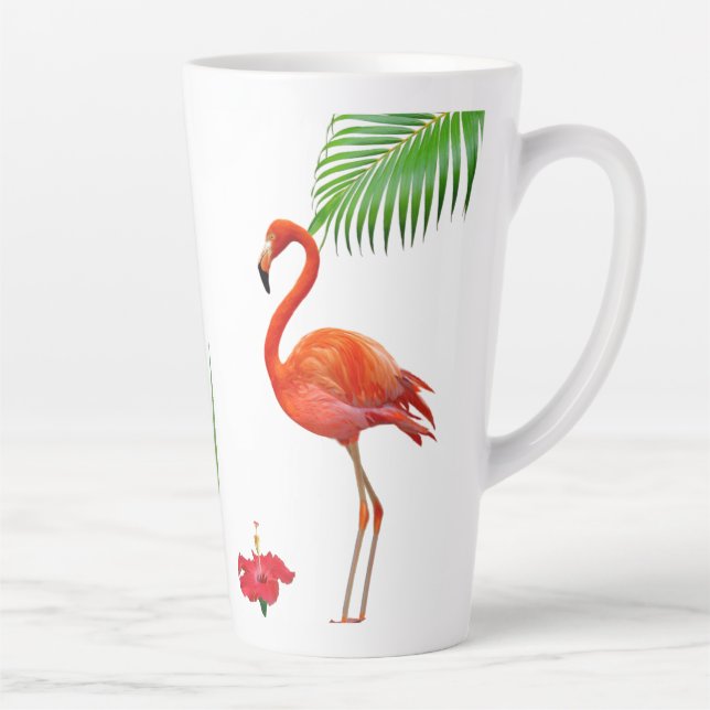 Flamingos-Blätter, Hibiskus und Palmen Milchtasse (Rechts)