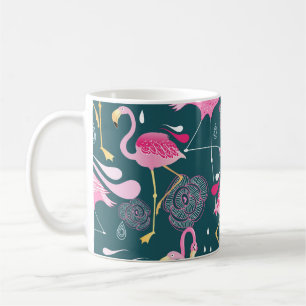 Flamingos Blume: Dunkle Grafik nahtlos. Kaffeetasse