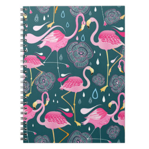 Flamingos Blume: Dunkle Grafik nahtlos. Notizblock