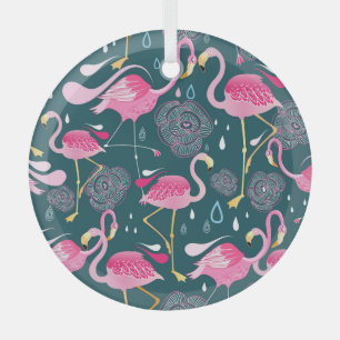 Flamingos Blume: Dunkle Grafik nahtlos. Ornament Aus Glas