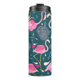 Flamingos Blume: Dunkle Grafik nahtlos. Thermosbecher