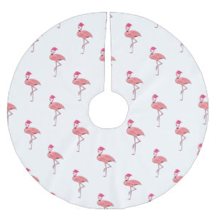 Flamingos Christmas Santa Claus Pattern Polyester Weihnachtsbaumdecke