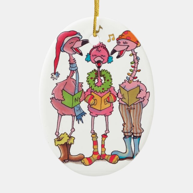 Flamingos, die Weihnachtsverzierung caroling sind Keramik Ornament (Vorne)