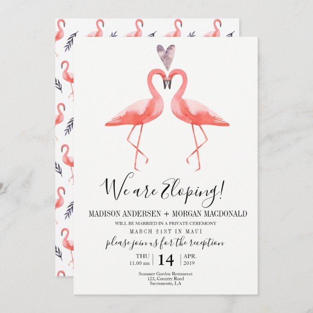 Flamingos Elopement Empfang Einladung (Vorne/Hinten)