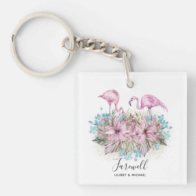 Flamingos Farewell Goodbye Bon Voyage Gift Friends Schlüsselanhänger (Vorderseite)