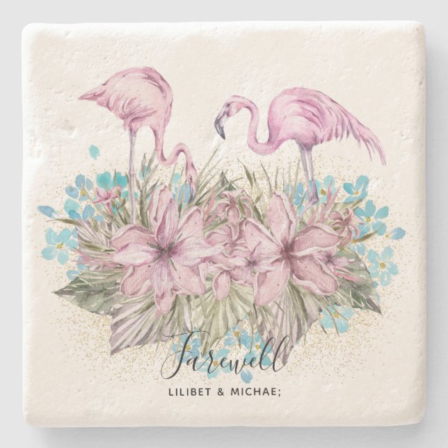 Flamingos Farewell Goodbye Bon Voyage Gift Friends Steinuntersetzer (Vorderseite)