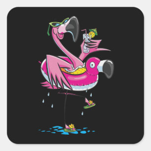 Flamingos   Flamingos Liebe Beach Quadratischer Aufkleber