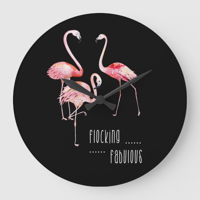 Flamingos Flocking Fabulous Funny Saying Gift Große Wanduhr (Vorderseite)