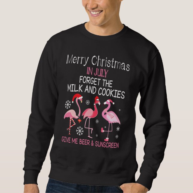 Flamingos frohe Weihnachten im Juli geben mir Beer Sweatshirt (Vorderseite)