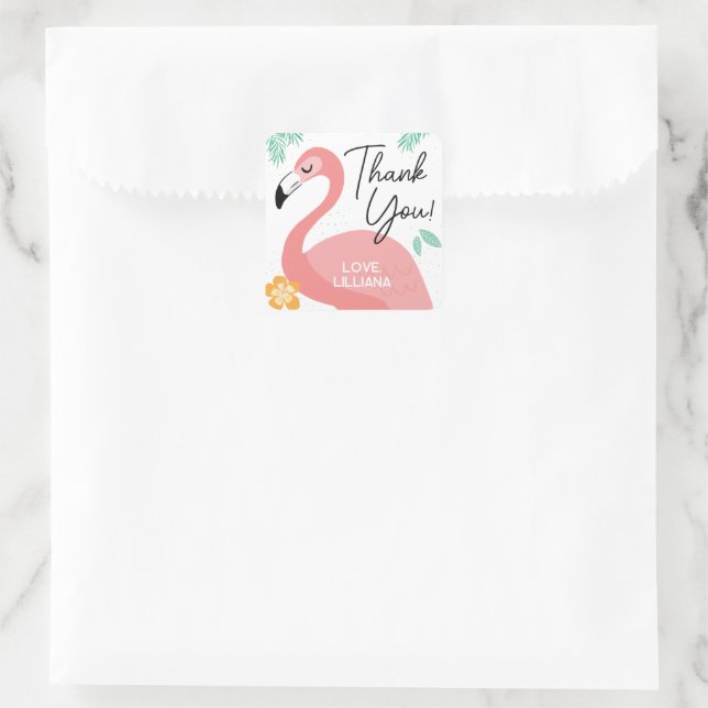 Flamingos & Fun Tropical Geburtstag Vielen Dank Quadratischer Aufkleber (Tasche)