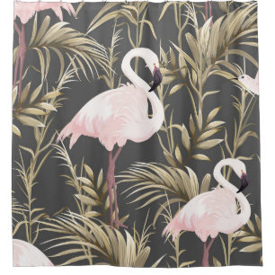 Flamingos & Gold: Rosa tropische Eleganz. Duschvorhang