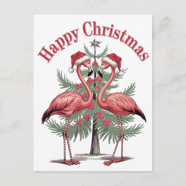 Flamingos Happy Christmas Sommer Postkarte (Vorderseite)