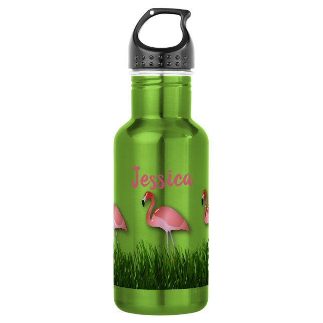 Flamingos im Gras Edelstahlflasche (Vorderseite)