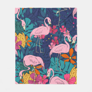 Flamingos im Hintergrund tropischer Blätter und f Fleecedecke