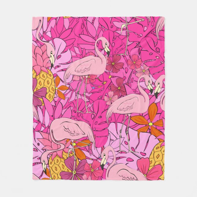 Flamingos im Hintergrund tropischer Blätter und f Fleecedecke (Vorderseite)