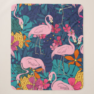 Flamingos im Hintergrund tropischer Blätter und f Sherpadecke