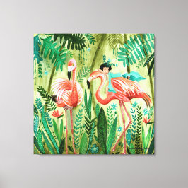 Flamingo's im tropischen Dschungel-Galerie wickeln Leinwanddruck