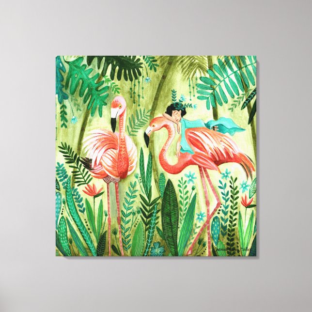 Flamingo's im tropischen Dschungel-Galerie wickeln Leinwanddruck (Vorderseite)