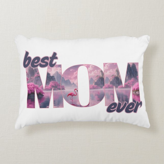 Flamingos in einer Traumwelt - best Mom ever Dekokissen (Vorderseite)