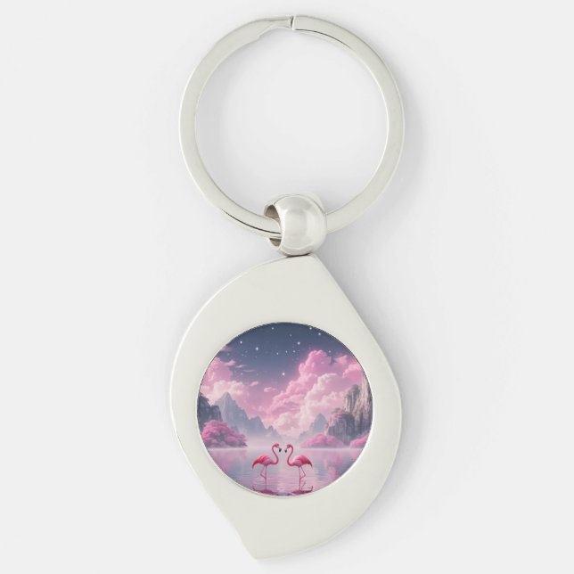 Flamingos in einer Traumwelt Schlüsselanhänger (Vorderseite)