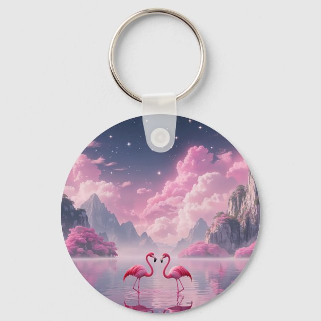 Flamingos in einer Traumwelt Schlüsselanhänger (Vorderseite)