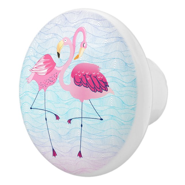 Flamingos in Liebe Abstrakte stilisierte Wasserwel Keramikknauf (Rechts)