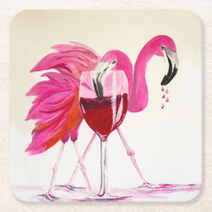 Flamingos in Rotwein Rechteckiger Pappuntersetzer