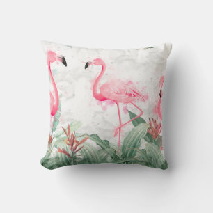 Flamingos in tropischen Pflanzen auf einem texturi Kissen